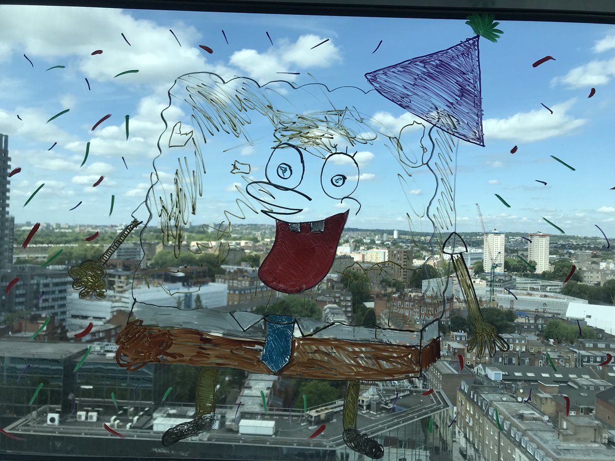CharlOTte_Paeds's tweet photo. Great #occupationaltherapy session today! Balance work &amp; hand function all rolled into one! Best bit about it is he wasn’t aware it was ‘therapy’. Certainly jazzed up the view from @uclh! These pens are a fab resource #SpongeBobSquarepants #WindowPens #UpperLimb @RCOT_CYPF https://t.co/WcP06rGOGc