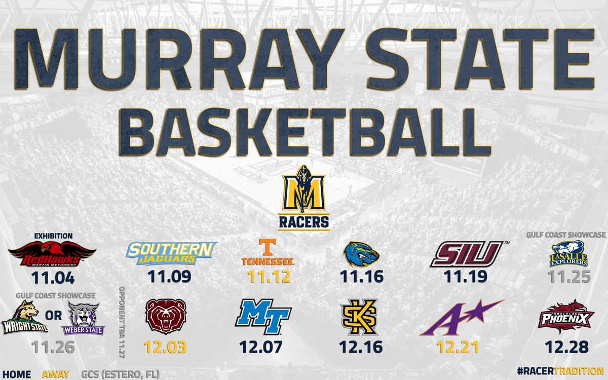 CoachMcMahon's tweet photo. 2019-20 schedule is out! 16 home games at the CFSB Center. #RacerNation set a Murray State record with over 87,000 fans attending last season. Let’s sell out “The Bank” this November!
#RacerTradition 🐎🐎🐎 https://t.co/8X6IiDs5Ll