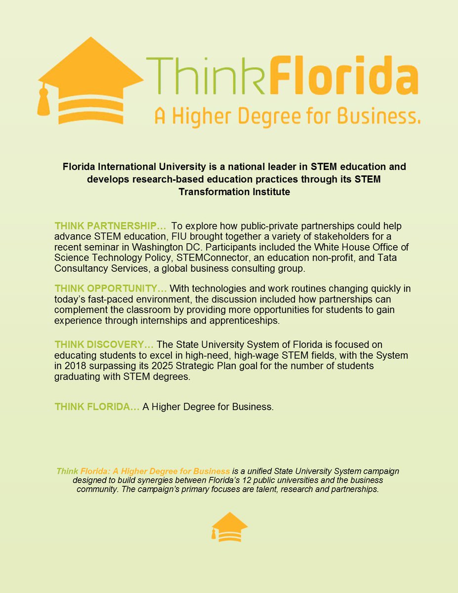 SUS_Florida's tweet image. #ThinkFlorida @FIU is a national leader in STEM education and develops research-based education practices through its STEM Transformation Institute