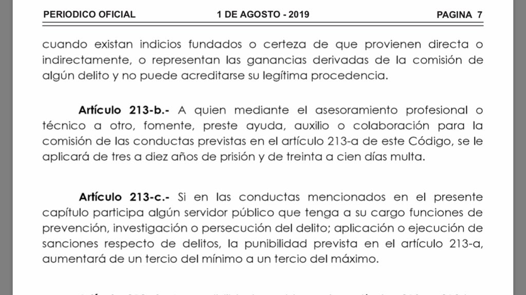 IsraelAguadoS's tweet photo. Operaciones con Recursos de Procedencia Ilícita (ORPI), delitos previstos por los arts. 213-a al 213-d del Código Penal Gto

Gto ya es el Edo con menor impunidad en delitos investigados, ahora además se perseguirán delitos económicos 

#GolpeDeTimón cierra la pinza https://t.co/nuROl7VUyg