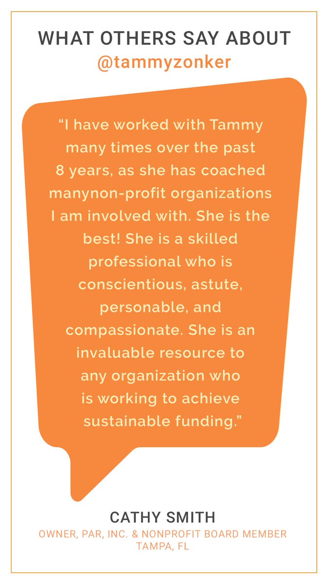 TammyZonker's tweet photo. I am very fortunate to work with so many amazing people and incredible organizations! I'm truly grateful for their kind words. #whatotherssay. I’ve #helpedraiseahalfbillion for #nonprofits via #fundraising coaching & training – #donorlove https://t.co/57iv3hmJD4