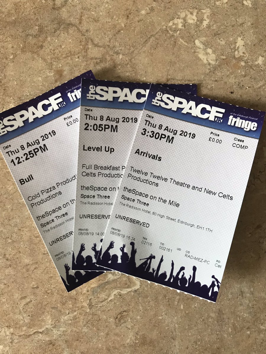 PigeonRebel's tweet photo. We caught three fab shows today all @theSpaceUK on the Mile and all running on even days till the 24th! 
‘Bull’ by @ColdPizzaPR 
‘Level Up’ by @BreakfastFull 
‘Arrivals’ by  @TheatreTwelve 
All featuring great talent and well worth a watch - a huge congrats to all involved! ✨😁 https://t.co/qMIYF3tuvJ