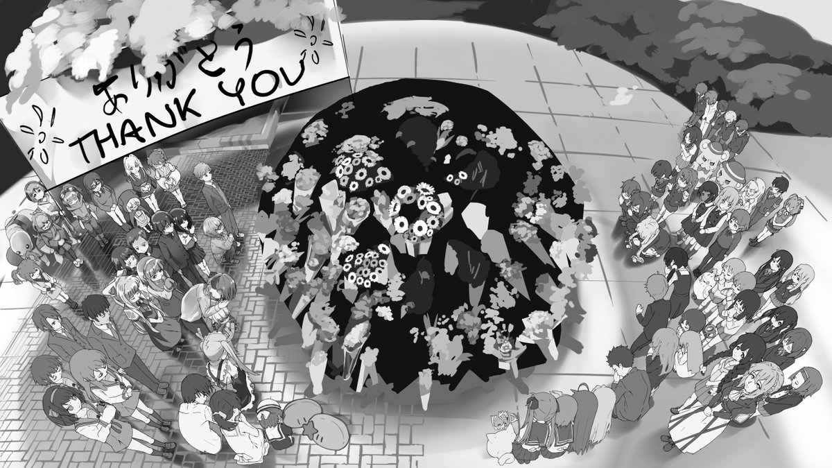 snowyani's tweet photo. A bit late considering the timing, but here's a piece I did in tribute to Kyoto Animation studios as a commission for osu! game. All the commission money had went towards the Sentai Filmworks fundraiser at the time so that's pretty cool. The piece is rn up on the osu! game menu. https://t.co/Qo4IKqbLXt