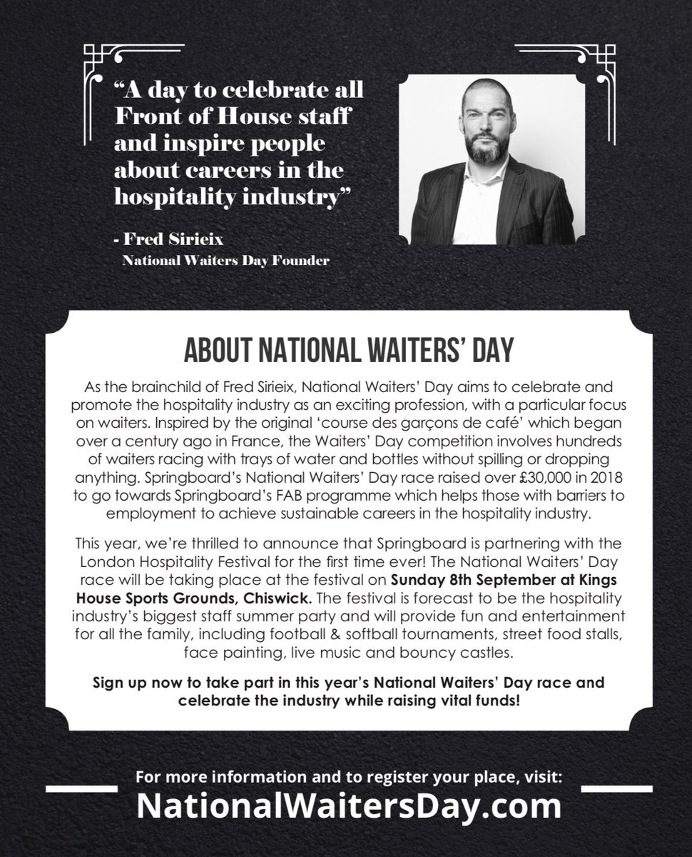 fredsirieix1's tweet photo. Only one month to go before it’s #NationalWaitersDay 2019 🍾🎉💥 #8thSeptember @WaitersDay_UK https://t.co/1oY7CtpBBA