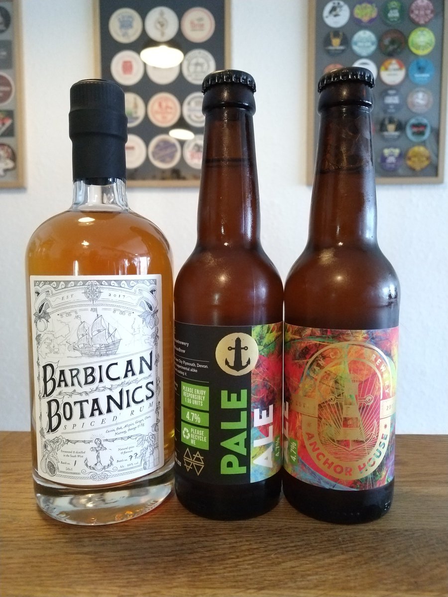 New Plymouth based drinks in this week. <a href="/barbicanbotani/">Barbicanbotanics</a> have extended their range to a spiced rum.
A new brewery to the shop @AnchorHouseBrew based in Plymouth(currently using other brewery kits) This west coast pale is their first beer.
Open until 8pm