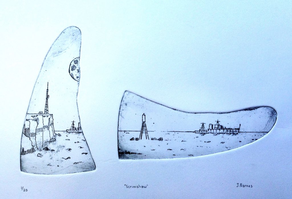 'Scrimshaw'
Etching
20x30cm

More new work for my upcoming solo show <a href="/MOSTYN_Wales_/">Mostyn, Cymru/Wales</a> from October #sea #seascape #scrimshaw #ship #shipping #etching #printmaking