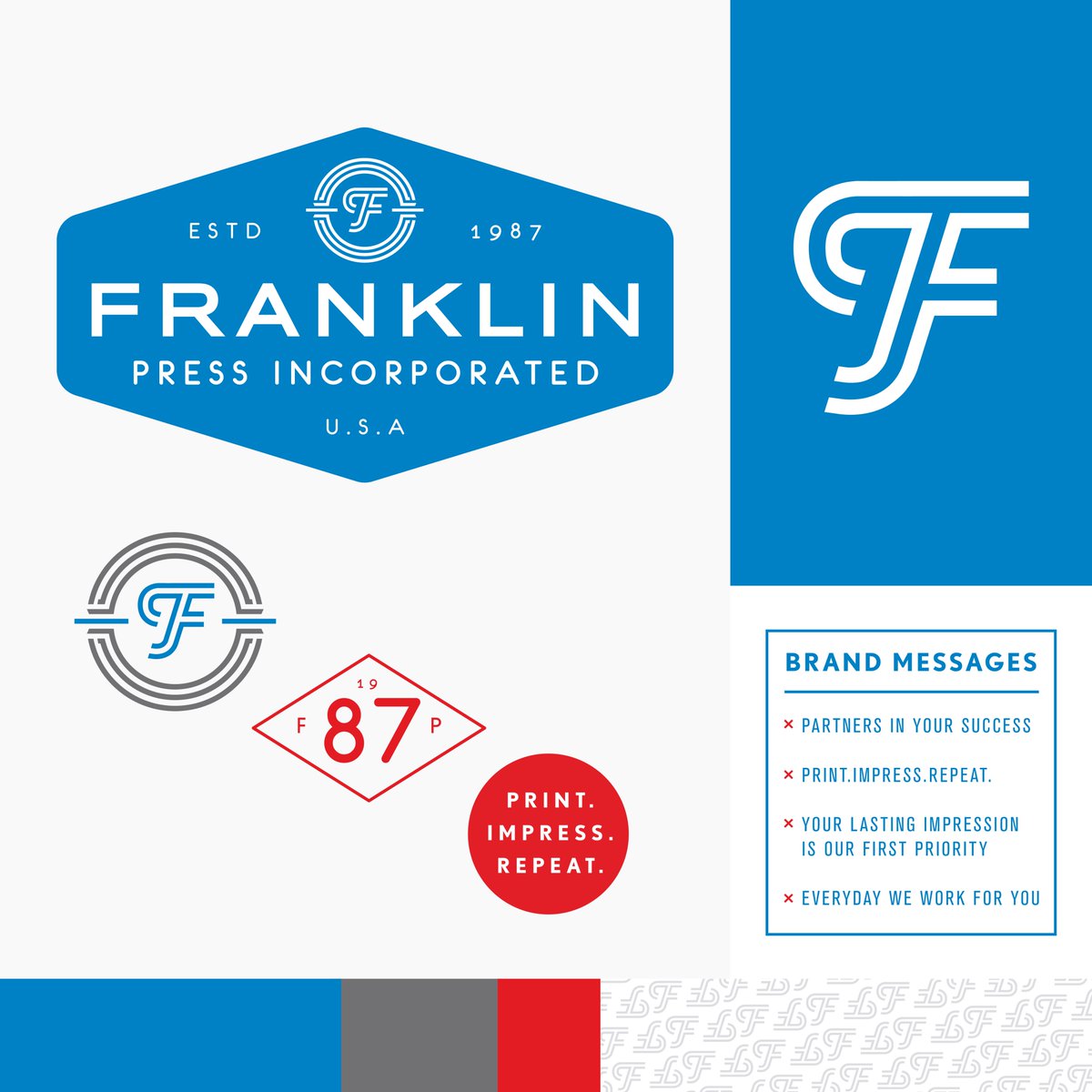 Throwing it back this fine Thursday for the guys over at Franklin Press Inc. 👊 A three-generation (and counting) family-owned business. Their rebrand showcases the astounding service they offer and gives a nod to the reasons to work with Franklin Press. Print. Impress. Repeat.