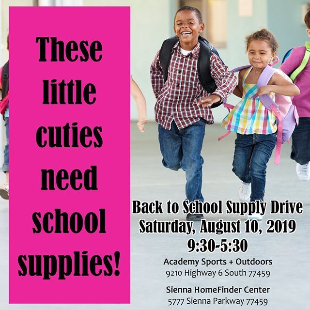 SiennaWL's tweet photo. Bring your *new* school supplies on Saturday and support the FBISD Shared Dreams program for needy students. #loveourkids https://t.co/ZprzjfBm2v https://t.co/Z674N5hwPC