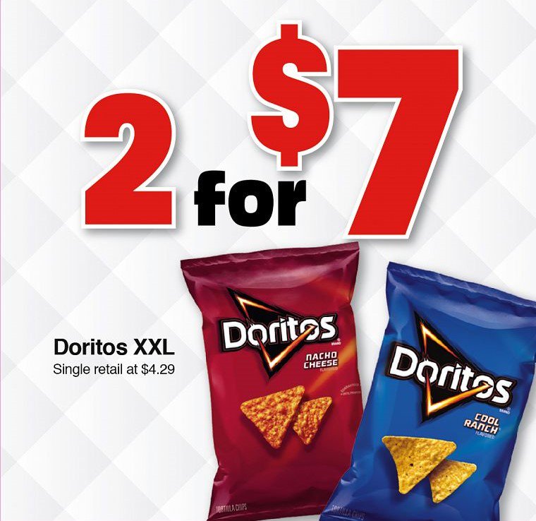 2/$7 Doritos XXL only at Roadrunner Markets!