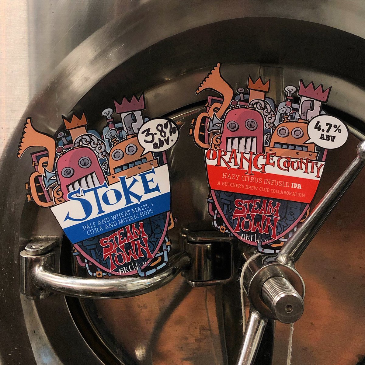 DancingManBrew's tweet photo. Our two latest guest beers coming up are Stoke 3.8% and Orange County 4.7 from @steamtownbrewco. #beer #craftbeer #bar #brewery #microbrewery #brewpub #craftnotcrap #southampton #vegan #hops #stout #ipa #dancingmanbrewery https://t.co/yg8KmoDMWE