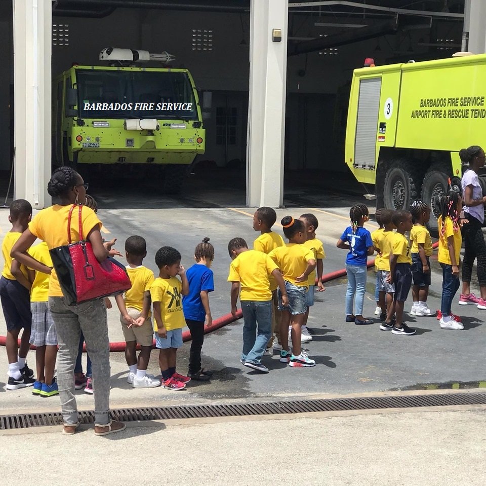 FireService246's tweet photo. K and K Child Care Service Summer Camp made a visit to the Airport Fire Station. The campers were able to learn about aerodrome fire and rescue as well as see aircraft arriving and departing Grantley Adams International Airport (GAIA). #Barbados #BarbadosFireService #SummerCamp https://t.co/fjnEn3oGQZ