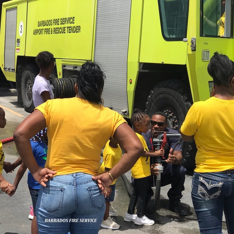 FireService246's tweet photo. K and K Child Care Service Summer Camp made a visit to the Airport Fire Station. The campers were able to learn about aerodrome fire and rescue as well as see aircraft arriving and departing Grantley Adams International Airport (GAIA). #Barbados #BarbadosFireService #SummerCamp https://t.co/fjnEn3oGQZ