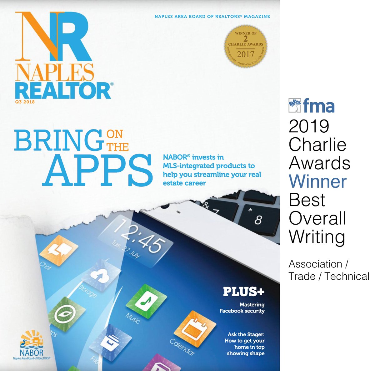 FloridaMags's tweet photo. Congratulations to this year's Charlie Award winner @NABORFL! #CharlieAward #FMA #BestWriting #Magazine #Writing #Naples #NABOR https://t.co/8Ot37wpwML