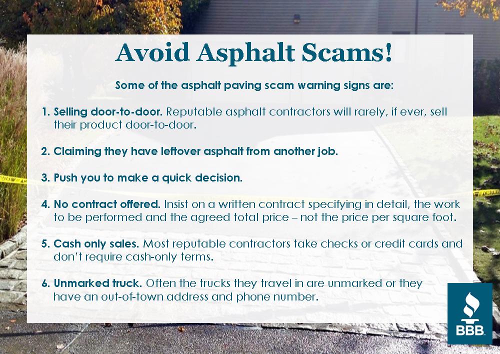 tristatebbb's tweet photo. Asphalt scams are still making rounds in our area. Be careful! #BBB #Scams #CallBBB https://t.co/8xfWrLaY14
