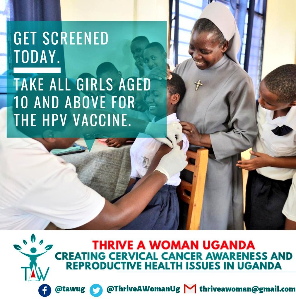 ThriveAWomanUg's tweet photo. When should my child get the #HPVvaccine?
Two doses of the HPV vaccine are recommended for all girls at ages 10 and above. If you wait until they’re older. If your teen hasn’t gotten the vaccine, talk to a doctor and parents about getting it as soon as possible. #ACS_SOURCE. https://t.co/hfB2vdEpF9