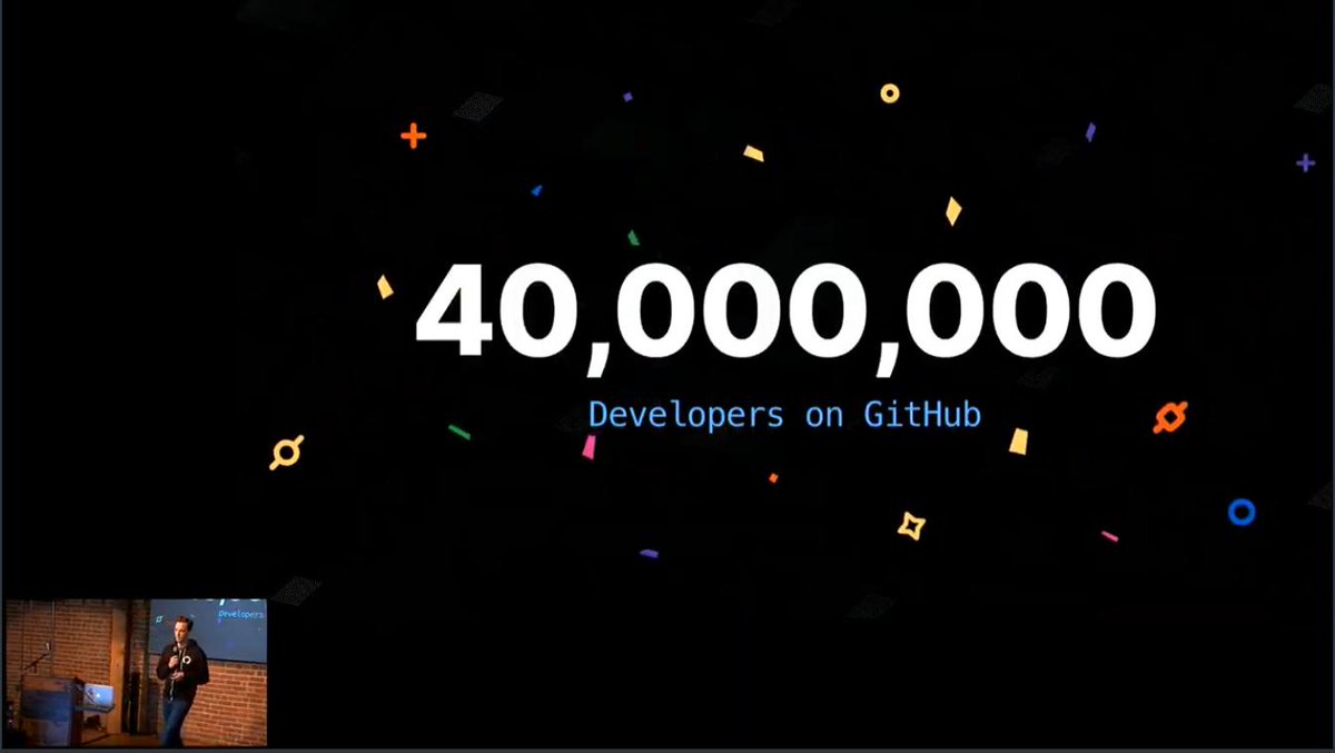 GitHubEducation's tweet photo. @github @natfriedman @dependabot @GitHubDesktop 40,000,000 developers on @GitHub! That's me! That's you! That's SO MANY PEOPLE collaborating on code together 🎉🎉🎉 https://t.co/VCZMrIPqgm