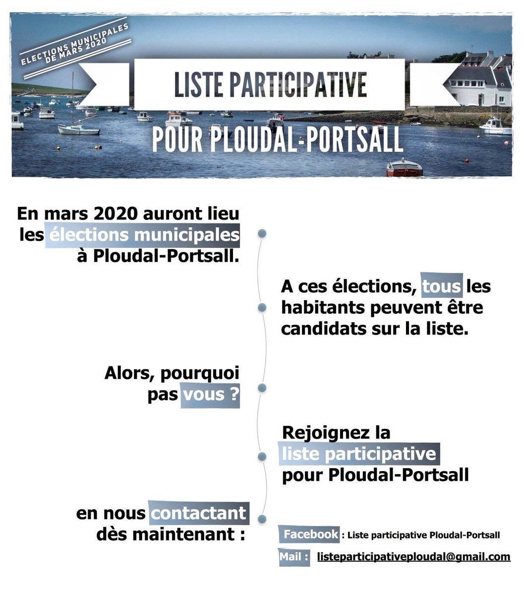 Bienvenue sur le compte Twitter de la « Liste Participative pour Ploudal-Portsall », dans les cadre des prochaines élections municipales de mars 2020.