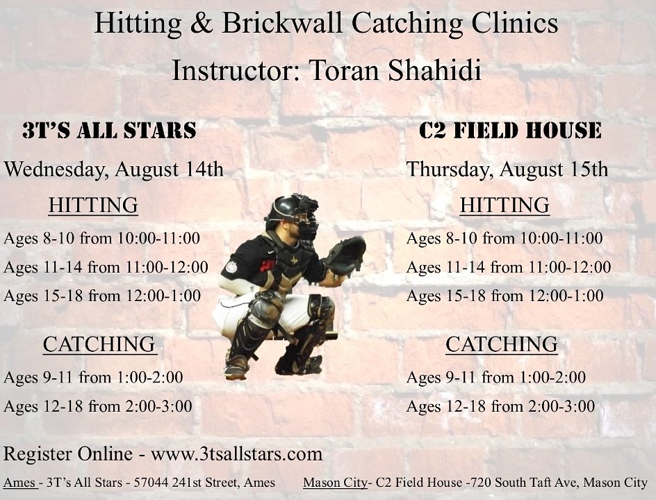 3tsallstars's tweet photo. Hitting &amp; Catching Clinic with Toran Shahidi! Register online @ https://t.co/OlxZmiuGEY @ToranShahidi15 @brickwallcatch @MatthewRChizek https://t.co/iIcumJw9p1