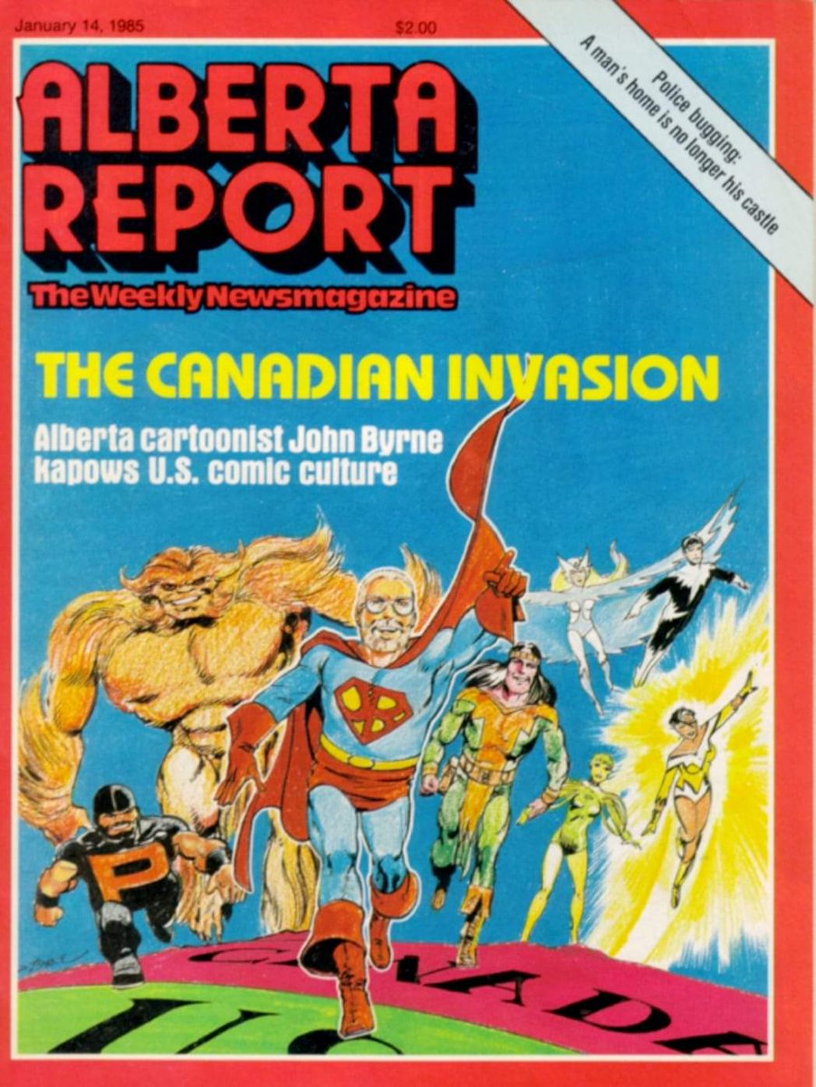 Charlton_Hero's tweet photo. #JohnByrne Kapows US #ComicBook culture back in the day! #AlbertaReport magazines coverage of Byrnes Canadian super team..#AlphaFlight https://t.co/AFvorTrRPv