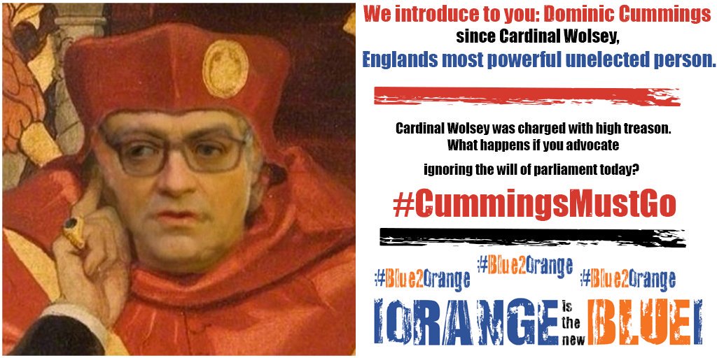 OrangeITNBlue's tweet photo. Since Cardinal Wolsey, Englands most powerful unelected person. #CummingsMustGo #Blue2Orange #Brexit https://t.co/g7F5es9hAq