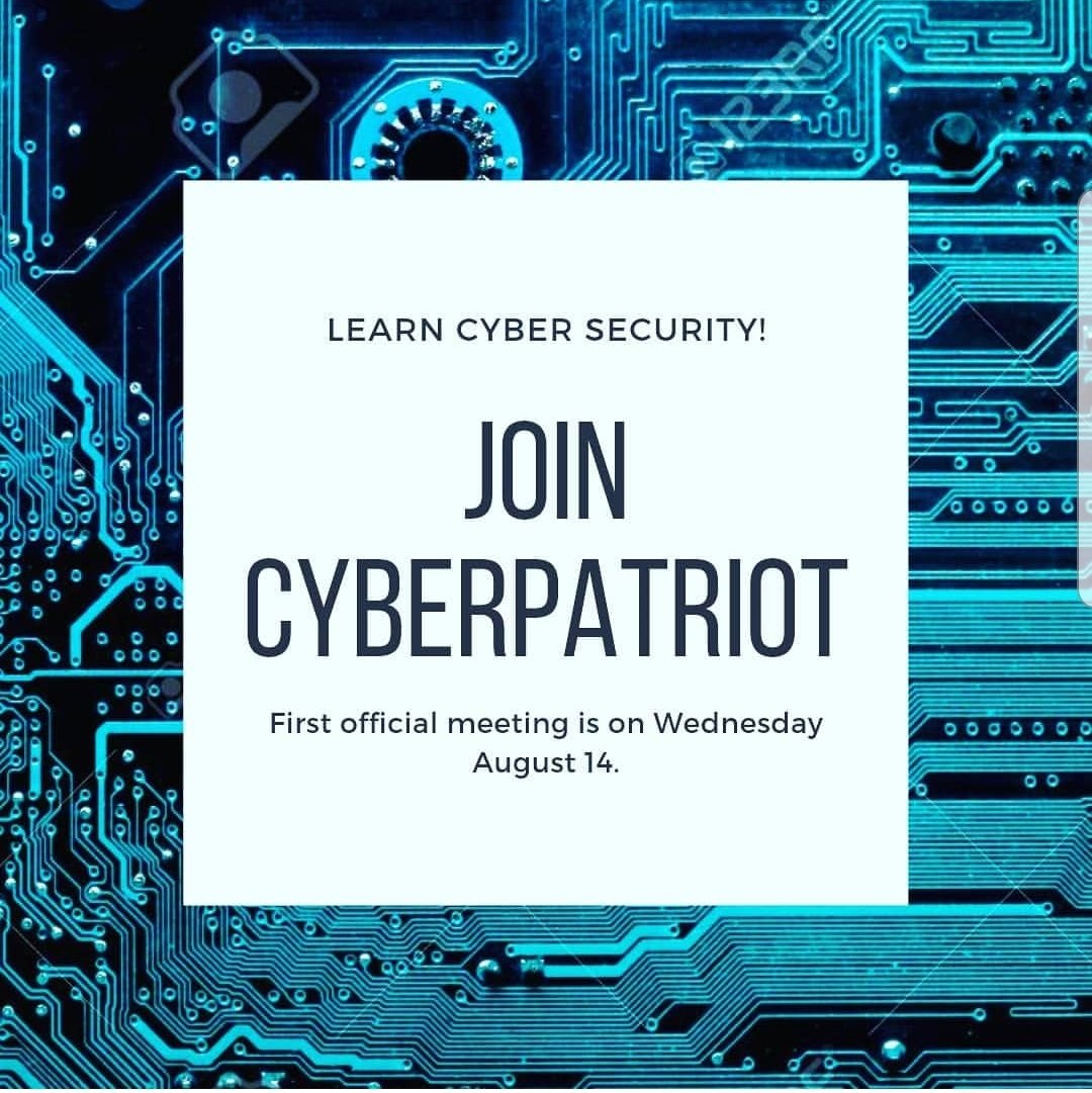 cp_p0ly's tweet photo. Cyberpatriots will be meeting on August 14th if anyone is intrested come join us at Room 43 from 3:22 to 5:00. https://t.co/D1I78RiU9v