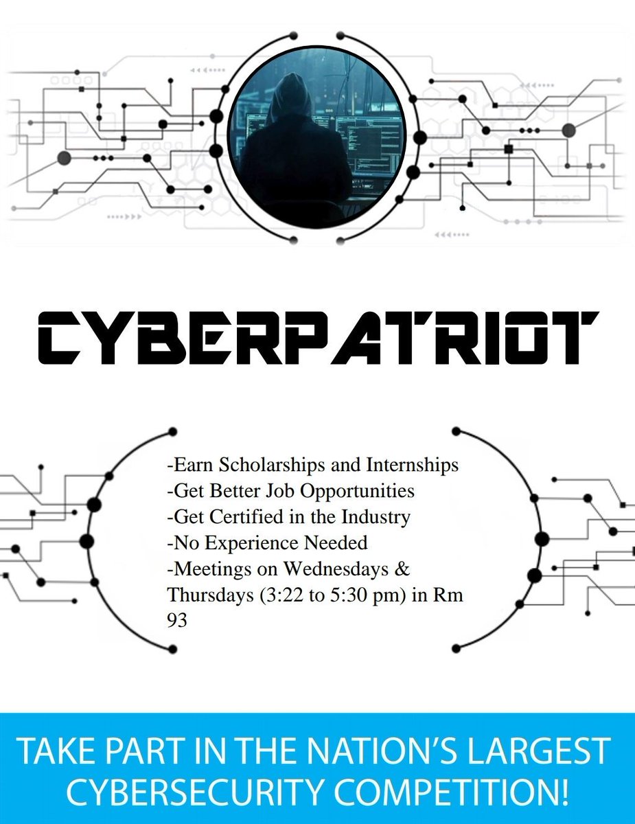 cp_p0ly's tweet photo. Cyberpatriots will be at Freshmen orientation on August 10th. Freshman come join us! https://t.co/y5XOjTNUPX