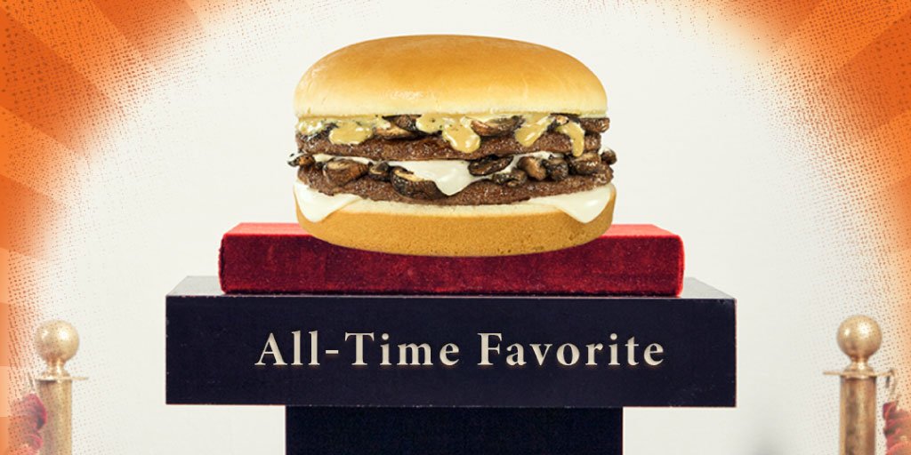 Whataburger's tweet photo. Introducing the newest All-Time Favorite, The Mushroom Swiss Burger 🏆 https://t.co/EaKuXZfMiT