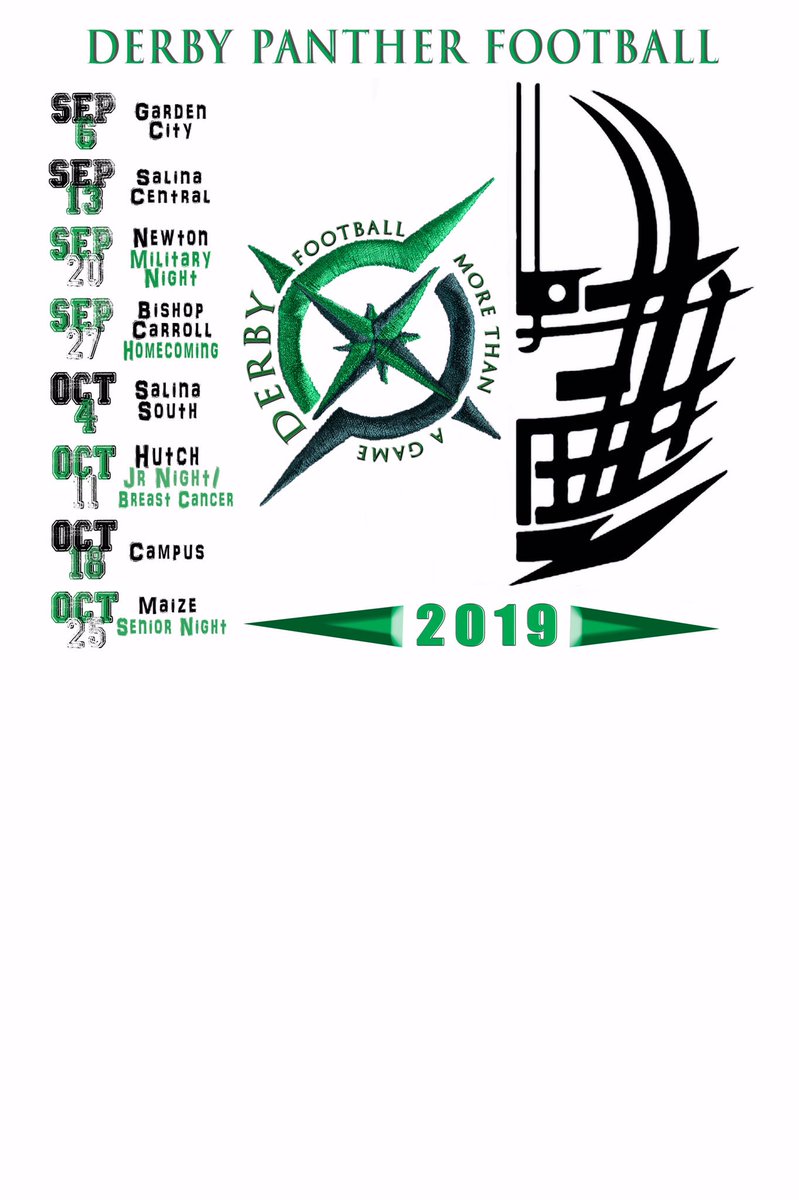 Sneak Peek at your Derby Panther Football Poster Designs for the upcoming 2019 Season! #MilitaryNight #SeniorPoster #SponsorPoster please tag any and all who need to 👀 these🔥👊🏻Derby 🏈💪🏻💚