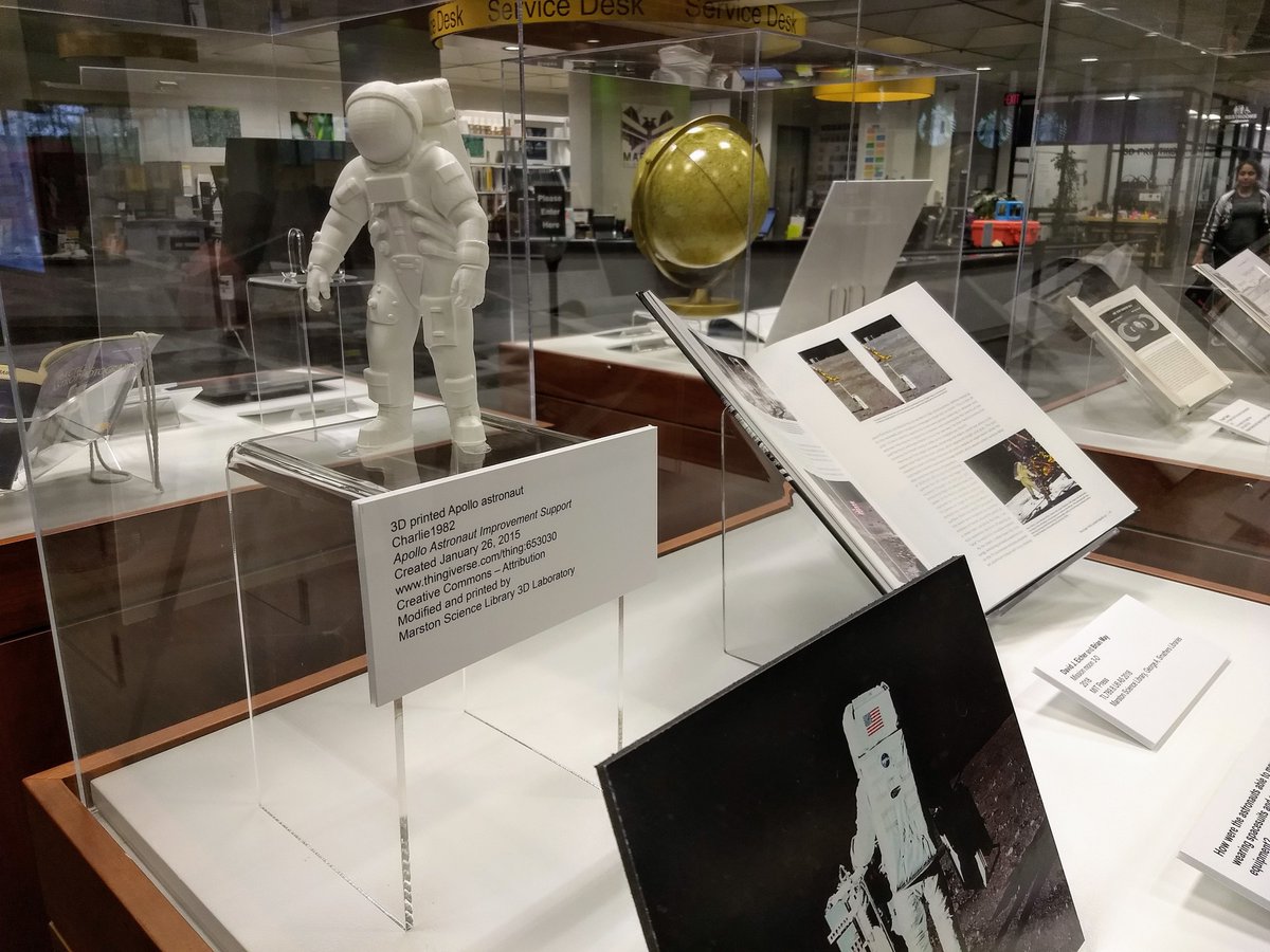 UFMarston's tweet photo. Last chance to check out our current main floor exhibit, "The Truth about the Moon Landing," curated by @SaraRGonzalez & @JeanBossart. 🌘 @uflibexhibits comes to install a new exhibit tomorrow!
#LibraryExhibits #Apollo11 #MoonLanding #NASA https://t.co/Pi4i41CV6P