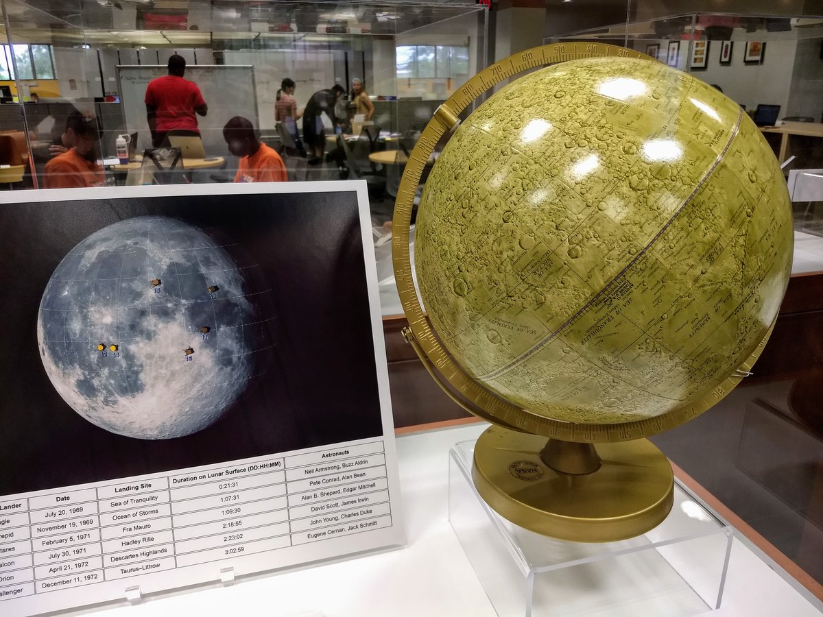 UFMarston's tweet photo. Last chance to check out our current main floor exhibit, "The Truth about the Moon Landing," curated by @SaraRGonzalez & @JeanBossart. 🌘 @uflibexhibits comes to install a new exhibit tomorrow!
#LibraryExhibits #Apollo11 #MoonLanding #NASA https://t.co/Pi4i41CV6P