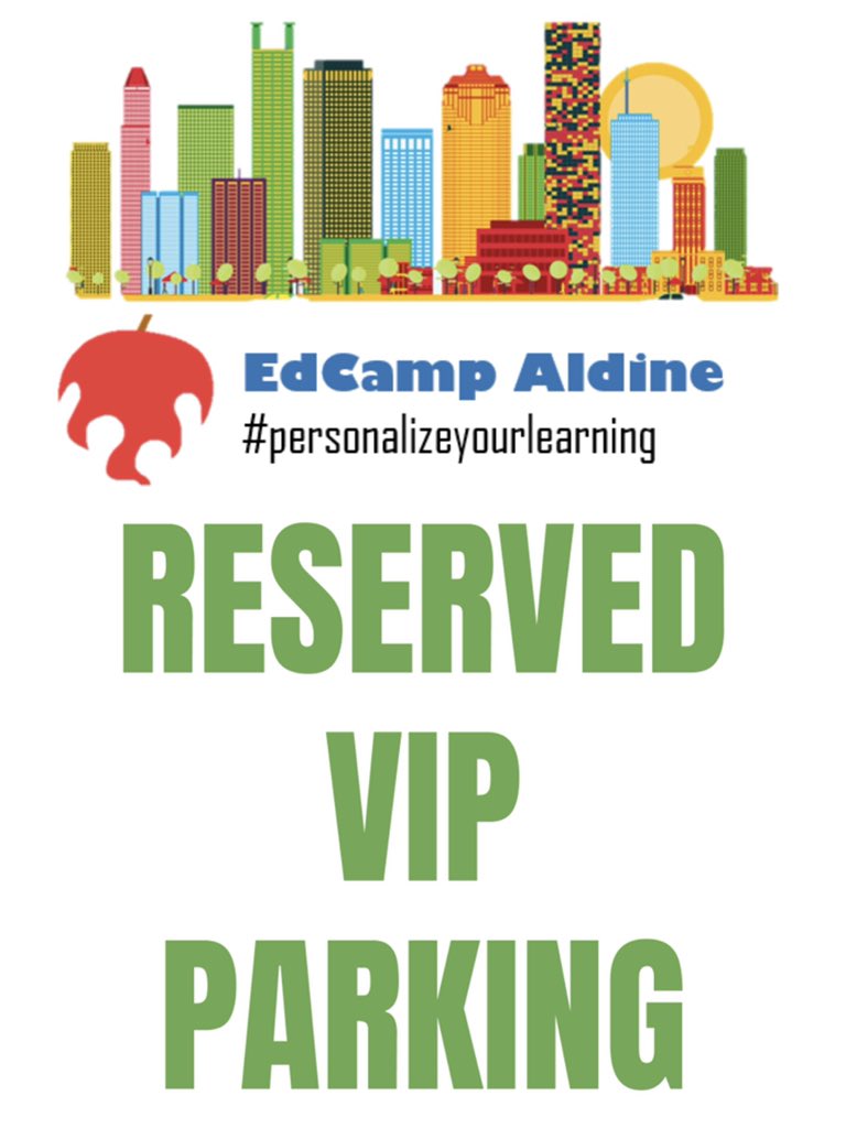 30 minutes until our Edcamp Aldine twitter chat. Be one of the first three people to retweet this and add what you are most excited for on Saturday at Edcamp and win VIP parking! #Personalizeyourlearning #WeAreAldine