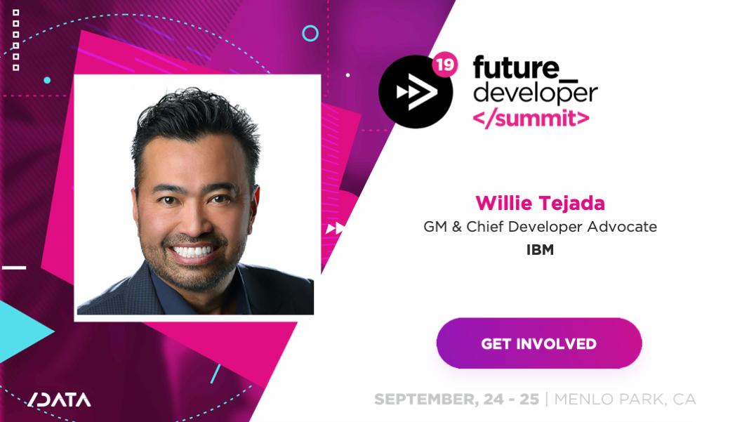SlashDataHQ's tweet image. #meetthespeakers #FutureDeveloper19
Say hi to Willie Tejada @wtejada223
Chief Developer Advocate | IBM @IBM
Only a few early birds left. Save up to $400:
futuredeveloper.io