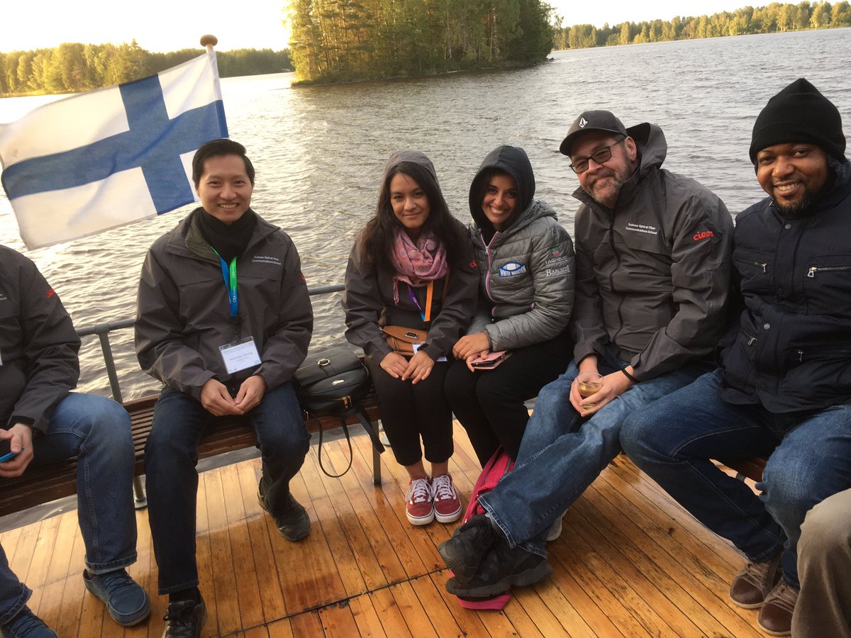 NicholasHLW's tweet image. Spending the week at the inaugural Subsea Optical Fiber Communications International Summer School in #Finland 🇫🇮, hosted by #OSAFoundation &amp;amp; @Google.

Lots of #Photonics 💡, fibres ➿, seas 🌊, ships 🚢, networking 🤝, fish 🐟, and s’mores 🔥!

@OpticalSociety #Subsea19