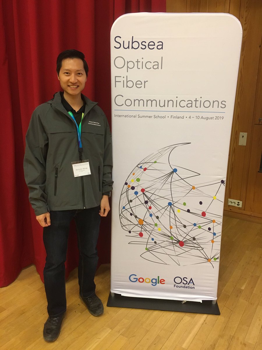 NicholasHLW's tweet image. Spending the week at the inaugural Subsea Optical Fiber Communications International Summer School in #Finland 🇫🇮, hosted by #OSAFoundation &amp;amp; @Google.

Lots of #Photonics 💡, fibres ➿, seas 🌊, ships 🚢, networking 🤝, fish 🐟, and s’mores 🔥!

@OpticalSociety #Subsea19