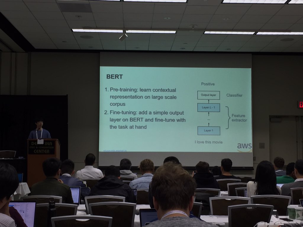 dirkvandenpoel's tweet image. Superb hands-on tutorial on Deep Language Representations by the @amazon AI team (@awscloud) at #kdd19 providing detailed code to implement BERT (see d2l.ai) #NLP #NaturalLanguageProcessing #kdd2019 @kdd_news