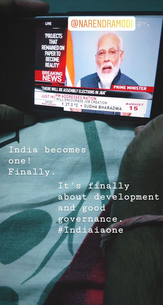 India stands united now. 
One country finally.

Days of equality, development and good governance is finally here. 
#indiaisone #KashmirWelcomesChange
#Kashmir <a href="/PMOIndia/">PMO India</a> <a href="/narendramodi/">Narendra Modi</a>