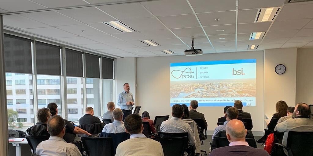 PCSG_World's tweet photo. Breakfast &amp; #BIM - Our @gavincotterill presenting this morning at @BSI_AustraliaNZ seminar on digital enablement in the #Australian built environment #smartinfrastructure #digitallybuilt https://t.co/5zWtdiQqRo