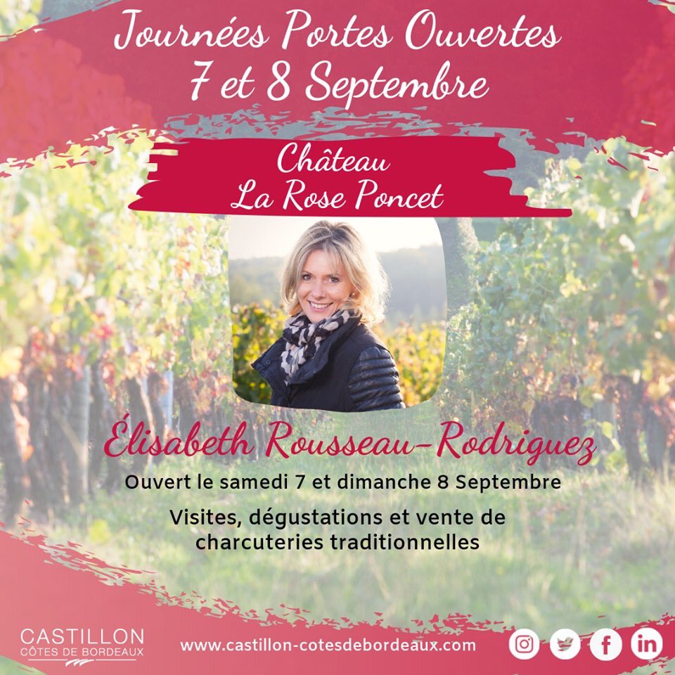 PORTES OUVERTES
Découvrez 3 de nos vignerons qui vous feront découvrir l'Appellation lors des portes ouvertes du 7 &amp; 8 Septembre :🍇Domaine de l’A🍇Château Franc la Fleur 🍇Château La Rose Poncet
Notre programme : bit.ly/portesouvertes… 
#achacunsoncastillon #vinsdebordeaux