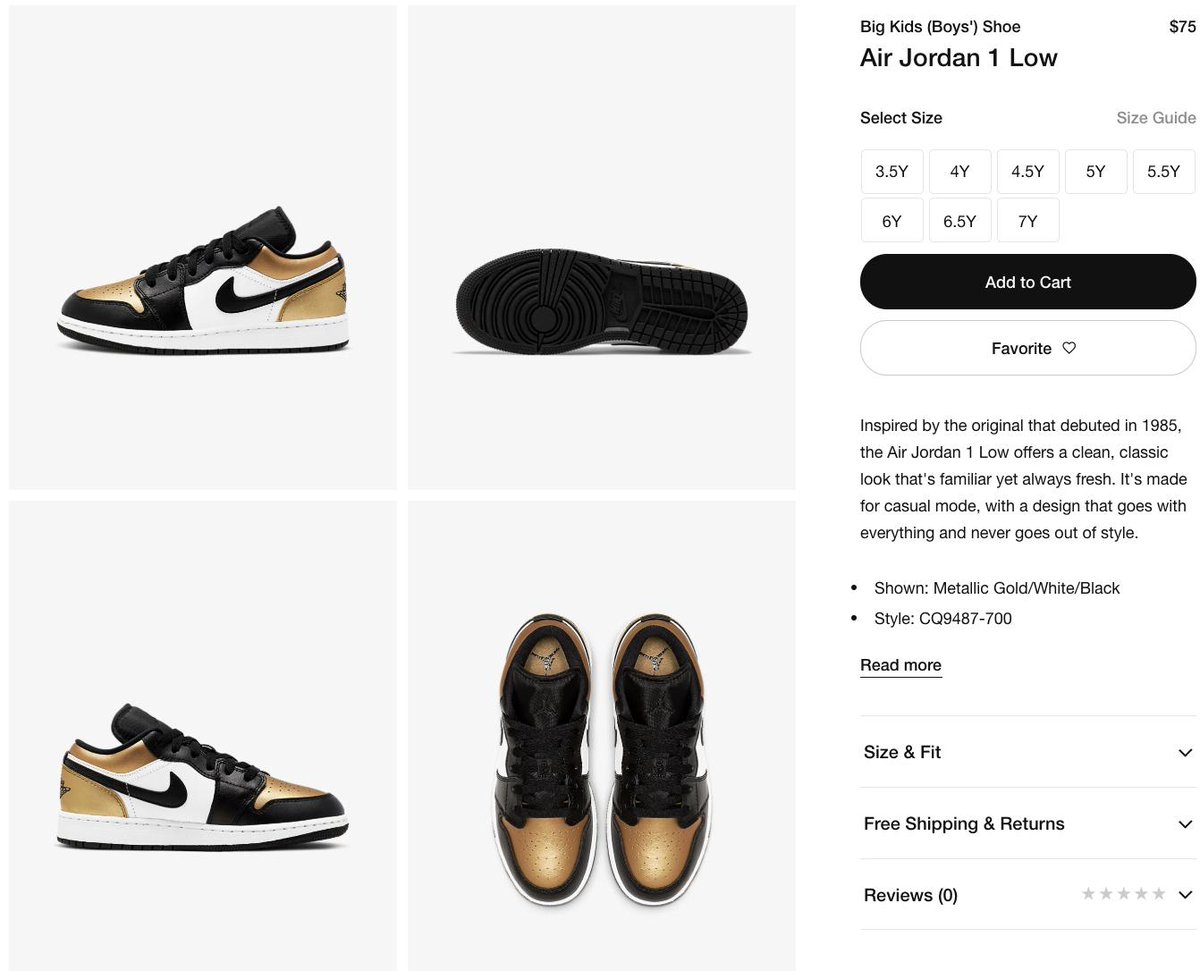 jordan 1 low gold toe gs