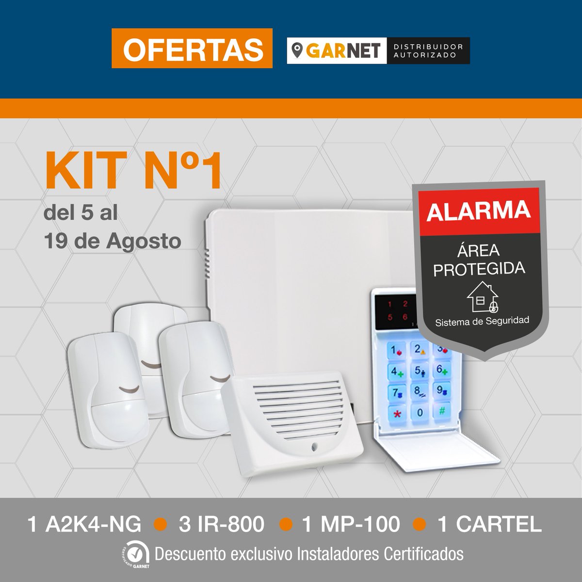 Del 5 al 19 de agosto, aprovechá los descuentos exclusivos en Kit de Alarma de #Garnet. 🙌

Kit Nº1:
• 1 A2K4-NG
• 3 IR-800
• 1 MP-100
• 1 CARTEL

📩 Para más información, contactate directamente con nuestros asesores a ventas@radioset.com.ar.