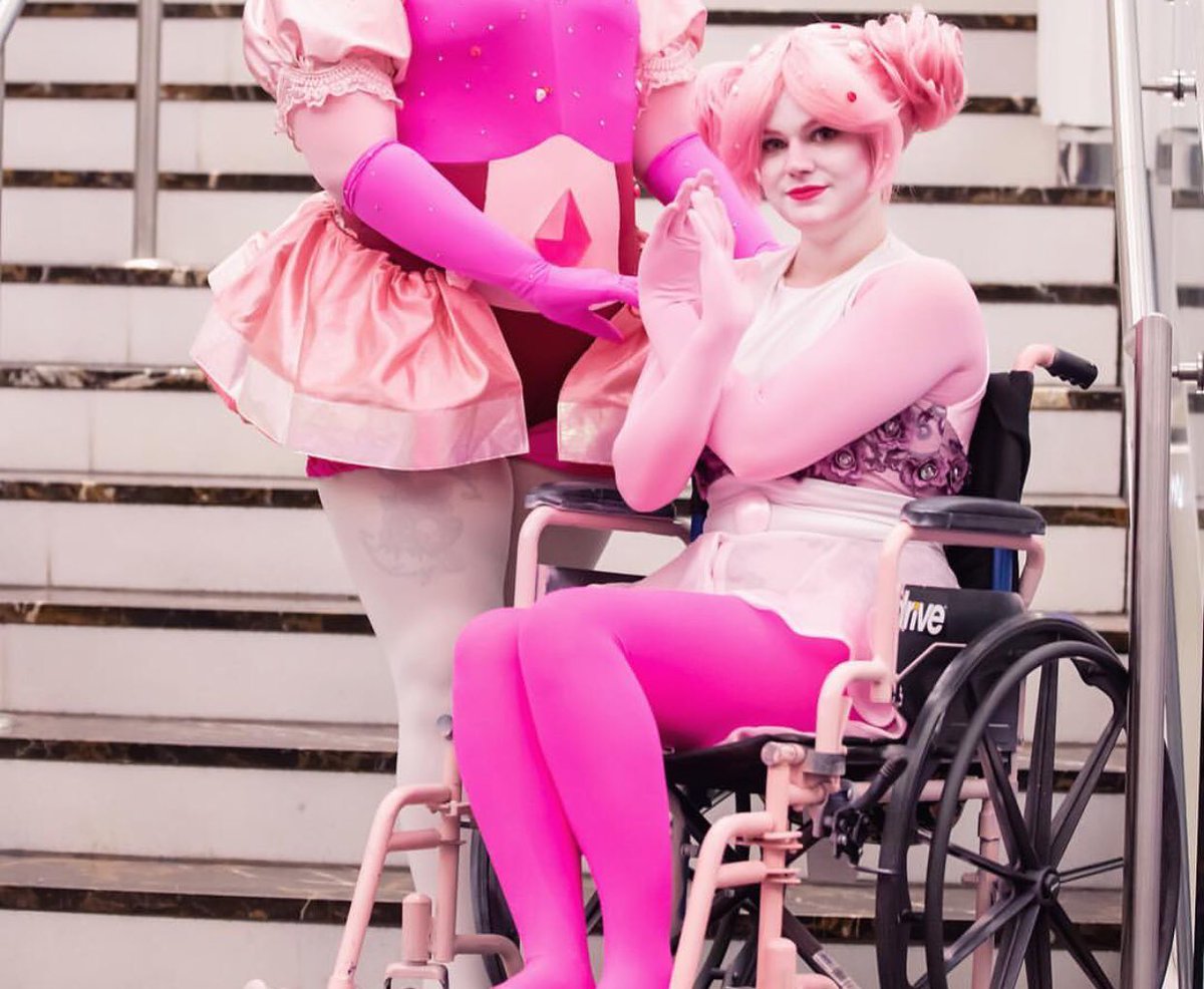 tinyaphr0dite's tweet photo. Hey y’all I’m snow! I’m a feral lesbian with some disabilities that I try not to let hold me back, and I wanna promote showing off mobility aids in photos to show we look awesome af! ( photo by marlo.louden on insta ) #stevenuniverse #cosplayer #babeswithmobilityaids https://t.co/gX1ZhAXyOO