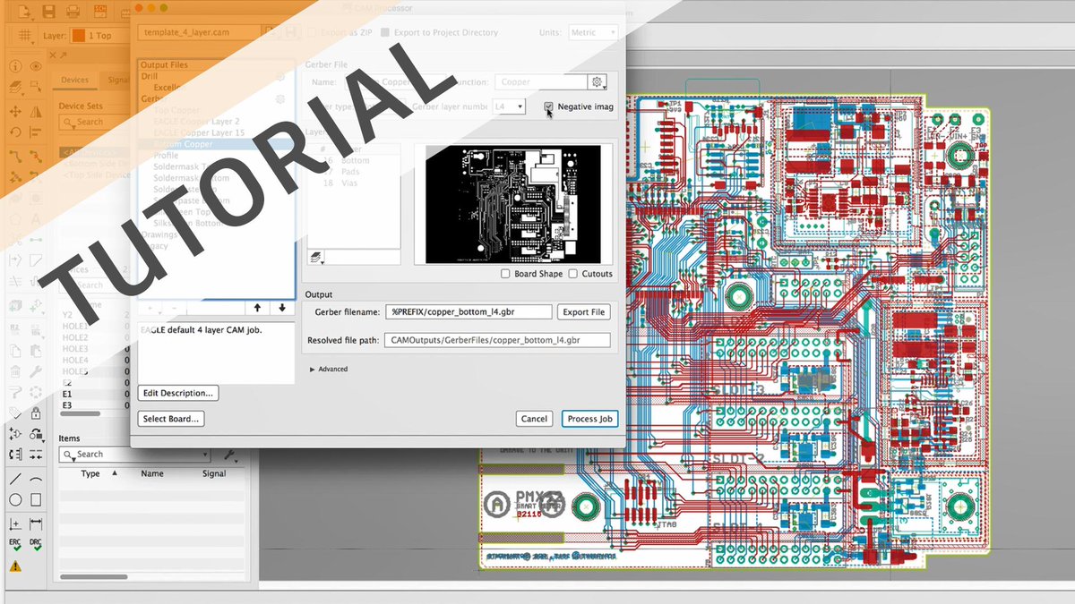 ADSKEAGLE's tweet photo. 1-Click CAM Data Generation in EAGLE! Learn how to quickly get your board files ready for production at a board house in just under 4 min. https://t.co/v5B0HELXpx #PCBdesign #PCBdesigntools #MFG @ADSKEAGLE https://t.co/UO8lIW3Hh8