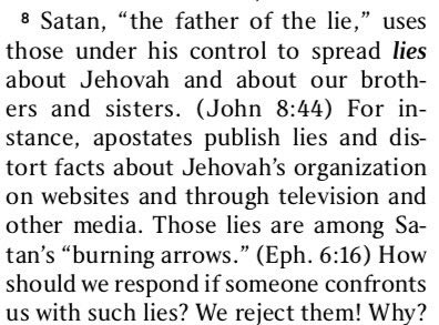 The hardest thing for Jehovah’s Witnesses to accept is that they know, that we know. 

If it’s all lies then why turn the TV off? Point at it and laugh your head off at how easy it is to prove that it’s all lies. 

But they can’t. Because it’s all true and they know it.
