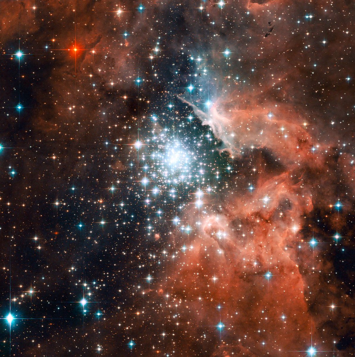 HUBBLE_space's tweet photo. #TBT The star-forming region NGC 3603, seen in this Hubble Space Telescope image, contains one of the most impressive massive young star clusters in the Milky Way. https://t.co/WbHQAtG6kq https://t.co/ClJ6rHDrnt
