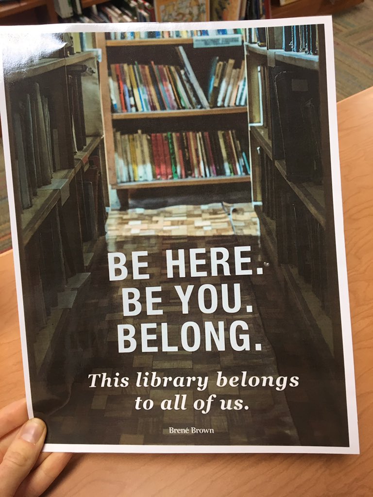 Excited for some new posters this year. Thanks to <a href="/aadrean/">Angie Adrean</a> for the great <a href="/BreneBrown/">Brené Brown</a> quote and support heading into a new year!😊 Thanks <a href="/n_harrison4/">Nancy Harrison</a> for the welcome posters! #itsworthit #librariesareWorthit #librarian #allarewelcome #youbelong #librariesareforeveryone #beyou