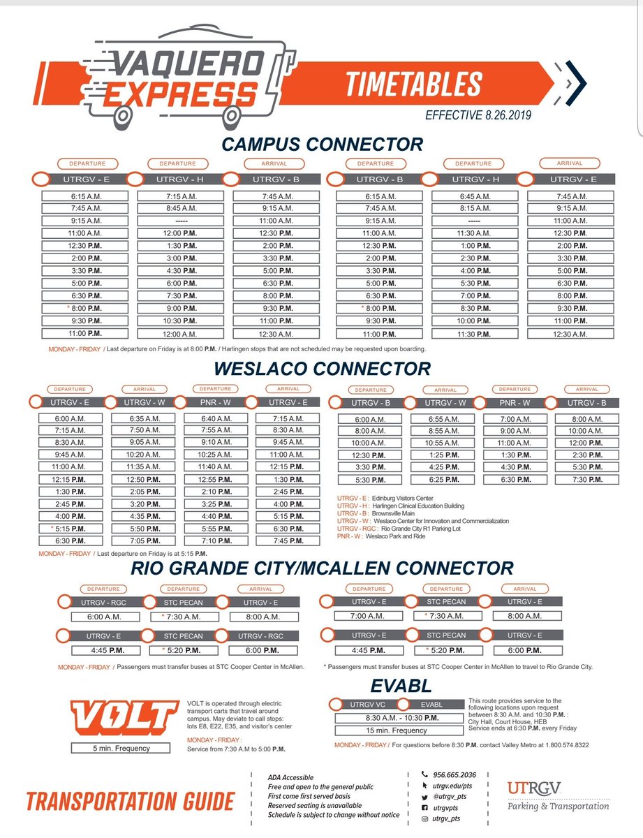 Utrgv Pts On Twitter Here Is The Fall 2019 Vaquero Express Schedule Utrgv Utrgv Calendar Fall 2022