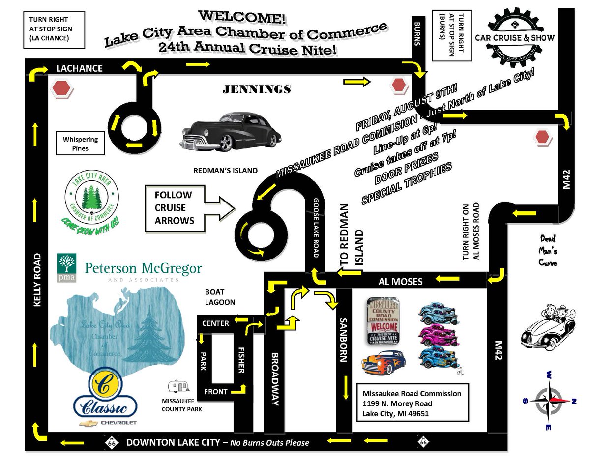 LakeCityMI's tweet photo. Annual Cruise Nite - Friday, August 9th! 
Line up at Missaukee County Road Commission starting at 6p Cruise leaves at 7p! https://t.co/ofzhUIHReE