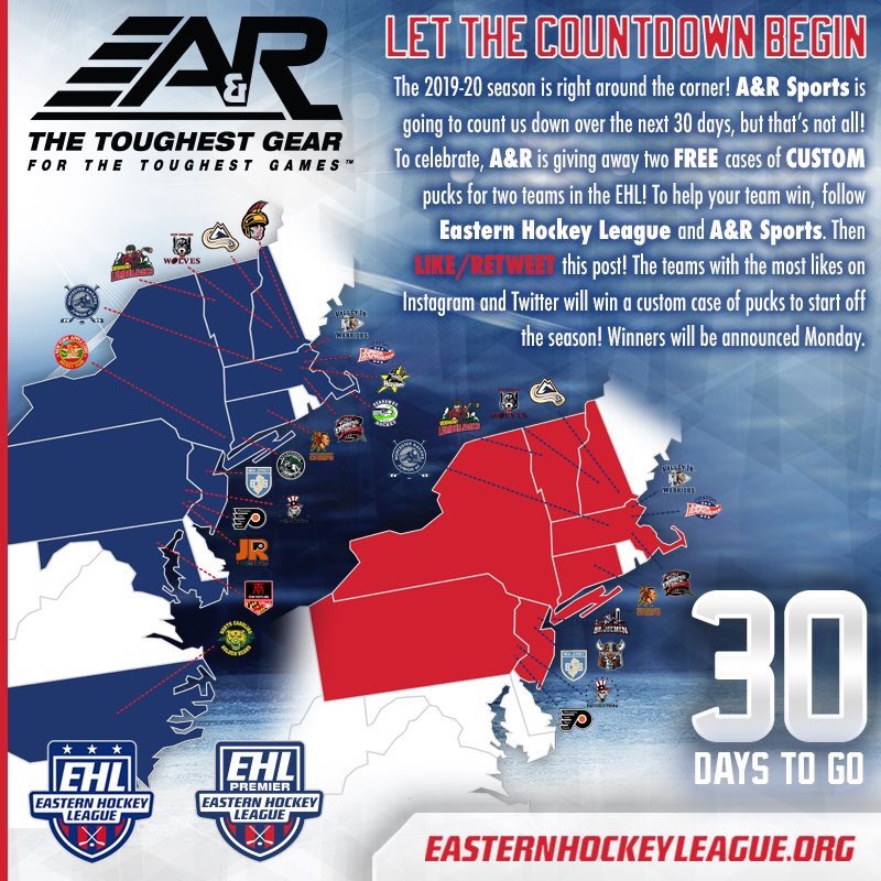 30 Days til puck drop on the 2019-20 @easternhockeyleague  season.  The official countdown begins tomorrow brought to you by @arsportsmedia #FlyeredUp #EShow #JuniorHockey #Hockey #USAHockey #CollegeHockey #Countdown #30days #PuckDrop #ARSports