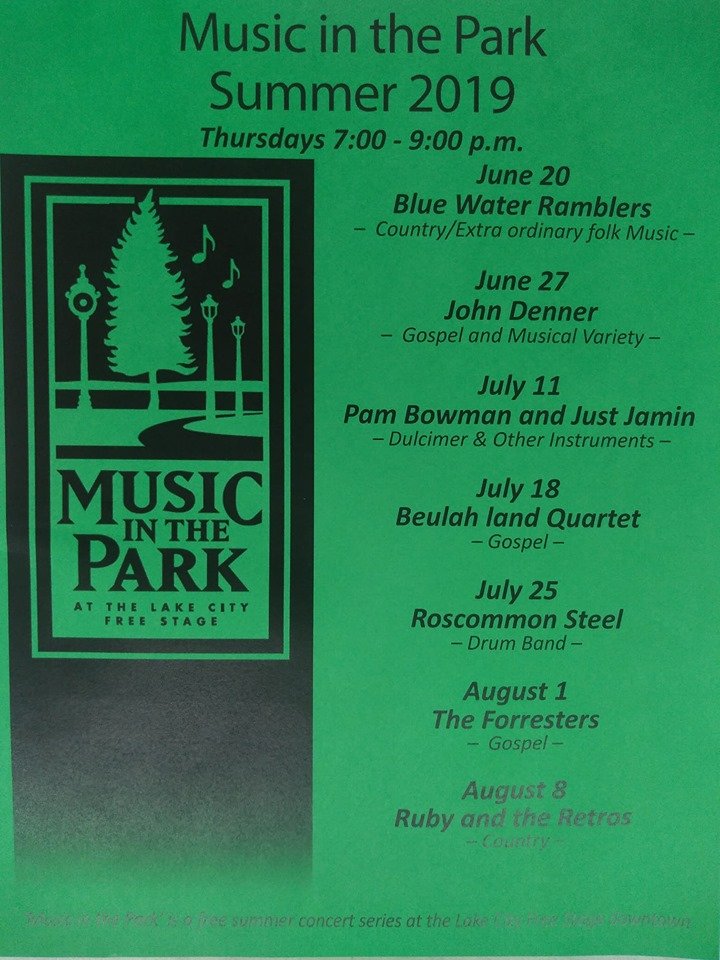 LakeCityMI's tweet photo. Music in the Park wraps up the season tonight at 7p in downtown Lake City! https://t.co/Y6ffuHF3QI