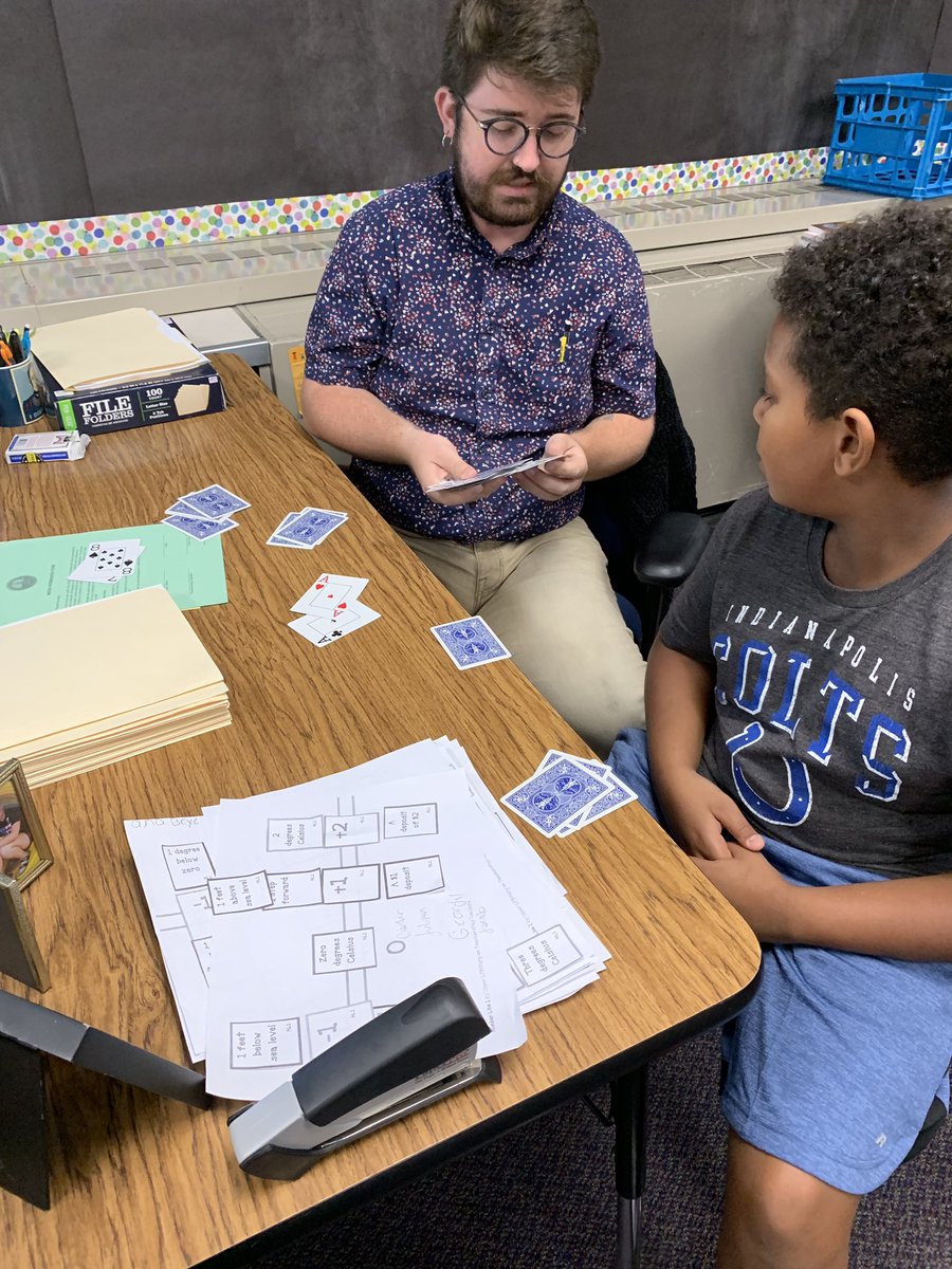 StaceC's tweet photo. Today we played integer war to reinforce our knowledge of comparing positive and negative numbers! They had a goal to beat the teacher... they succeeded haha 😂 #teamrhoades @BrittonAWayne https://t.co/AvZX9tmsaA